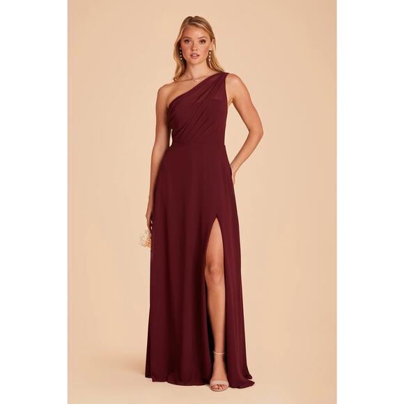 1473 NWT Birdy Grey Kira Chiffon Bridesmaids Asymmetrical Dress Cabernet Medium - Picture 1 of 6